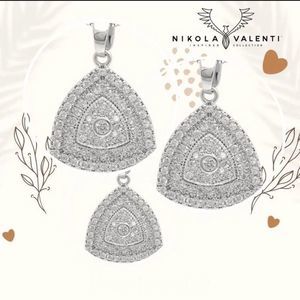 Pave White Gold Plated Triangle Necklace on 18” Silver Chain